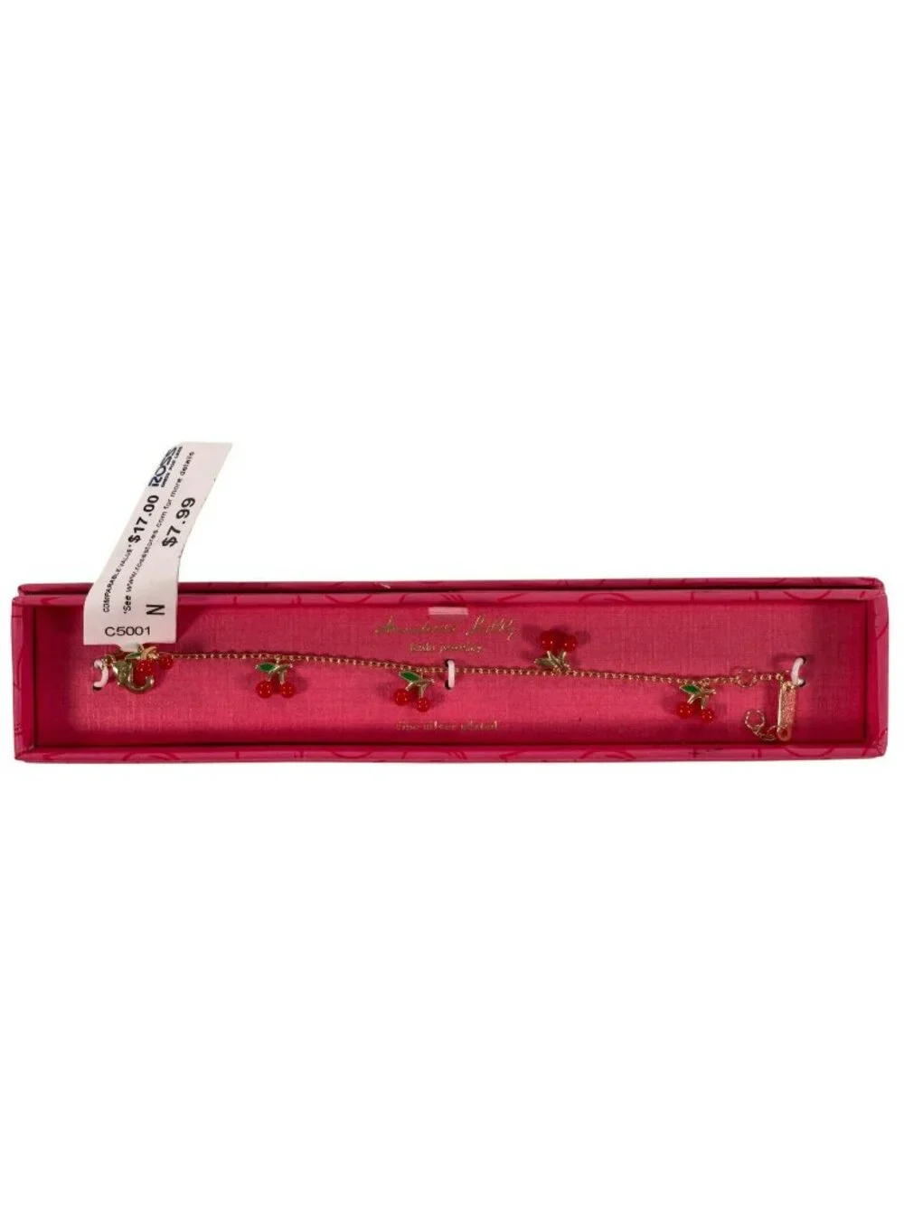 Annabelle Lilly Kids Jewelry Cherry Charm Bracelet Fine Silver Plated Red & Gold